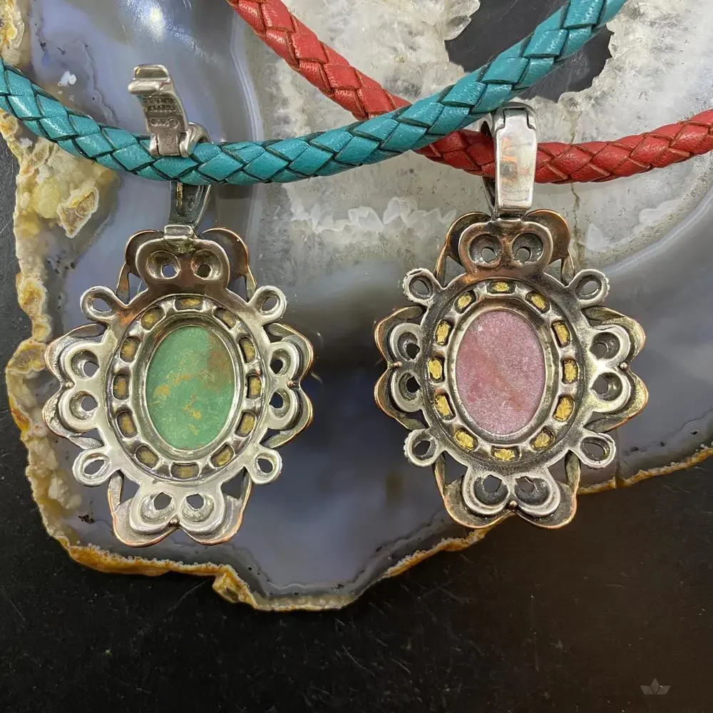 Carolyn Pollack Southwestern Style Mix Metal Turquoise & Rhodonite Pendant